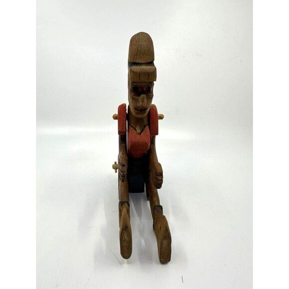 Vintage Girl Puppet Hand Carved And Painted Wooden Toy 7 Inches Sitting Size - Picture 10 of 11